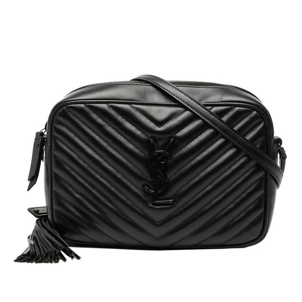 Saint Laurent V stitch Tassel Lou Shoulder Bag Camera Black Leather
